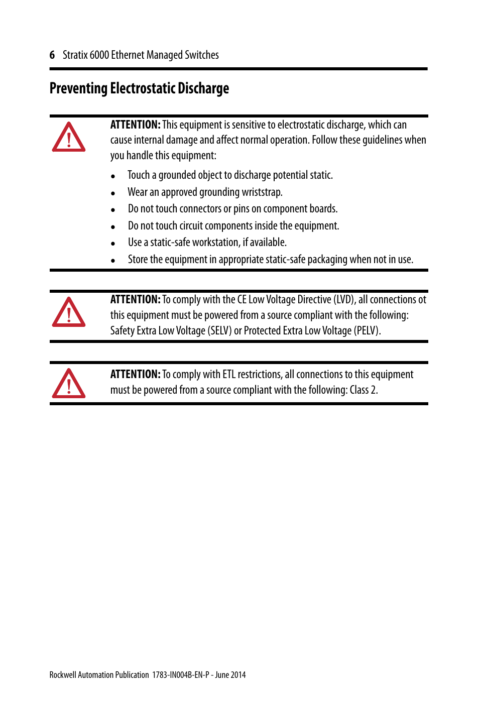 Preventing electrostatic discharge | Rockwell Automation 1783-EMS08T Stratix 6000 Ethernet Managed Switches Installation Instructions User Manual | Page 6 / 24