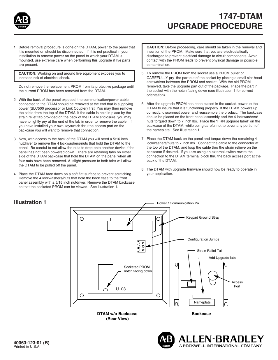 Rockwell Automation 1747-DTAM20 Bul 1747 Upgrade Procedure User Manual | 1 page