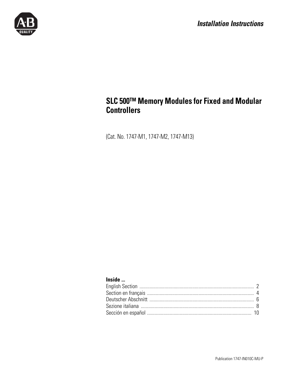 Rockwell Automation 1747-Mx SLC 500 Memory Modules for Fixed and Modular Controllers User Manual | 12 pages
