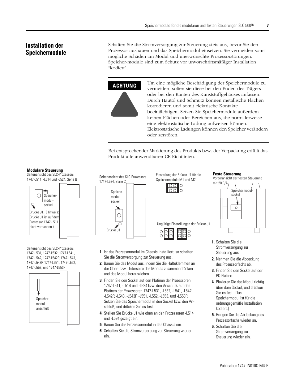 Installation der speichermodule | Rockwell Automation 1747-Mx SLC 500 Memory Modules for Fixed and Modular Controllers User Manual | Page 7 / 12
