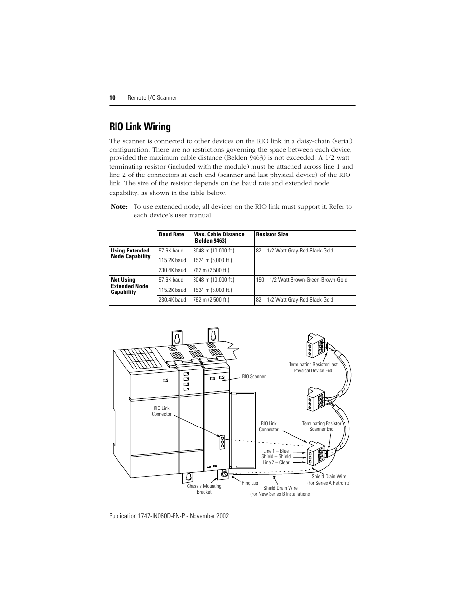 Rio link wiring | Rockwell Automation 1747-SN Remote I/O Scanner User Manual | Page 10 / 12