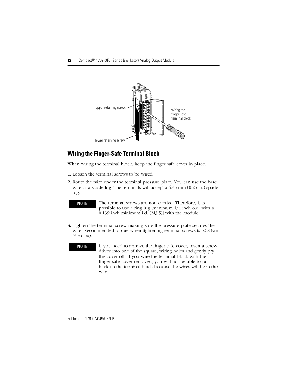 Wiring the finger-safe terminal block | Rockwell Automation 1769-OF2 Compact (Series B or Later) Analog Output Module User Manual | Page 12 / 24