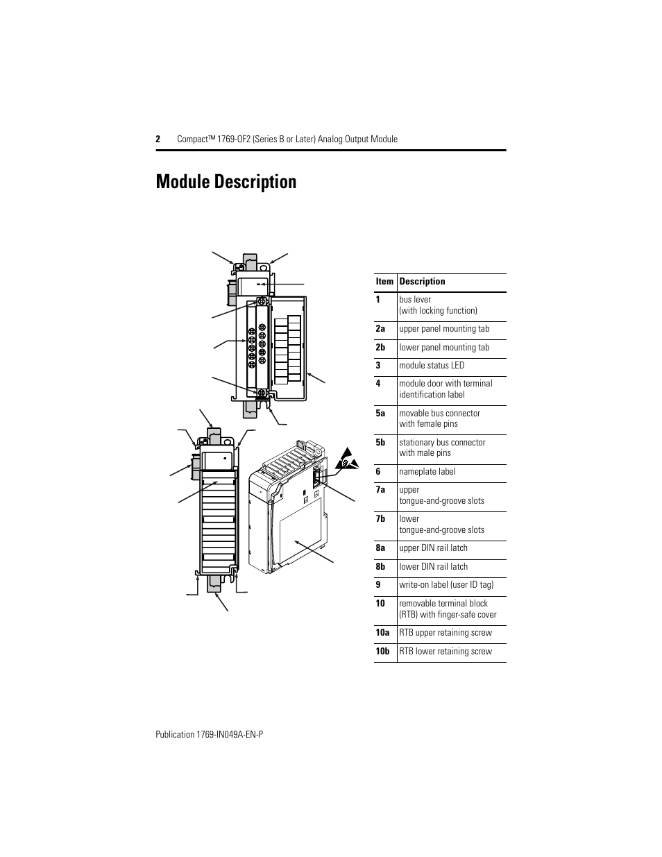 Module description | Rockwell Automation 1769-OF2 Compact (Series B or Later) Analog Output Module User Manual | Page 2 / 24