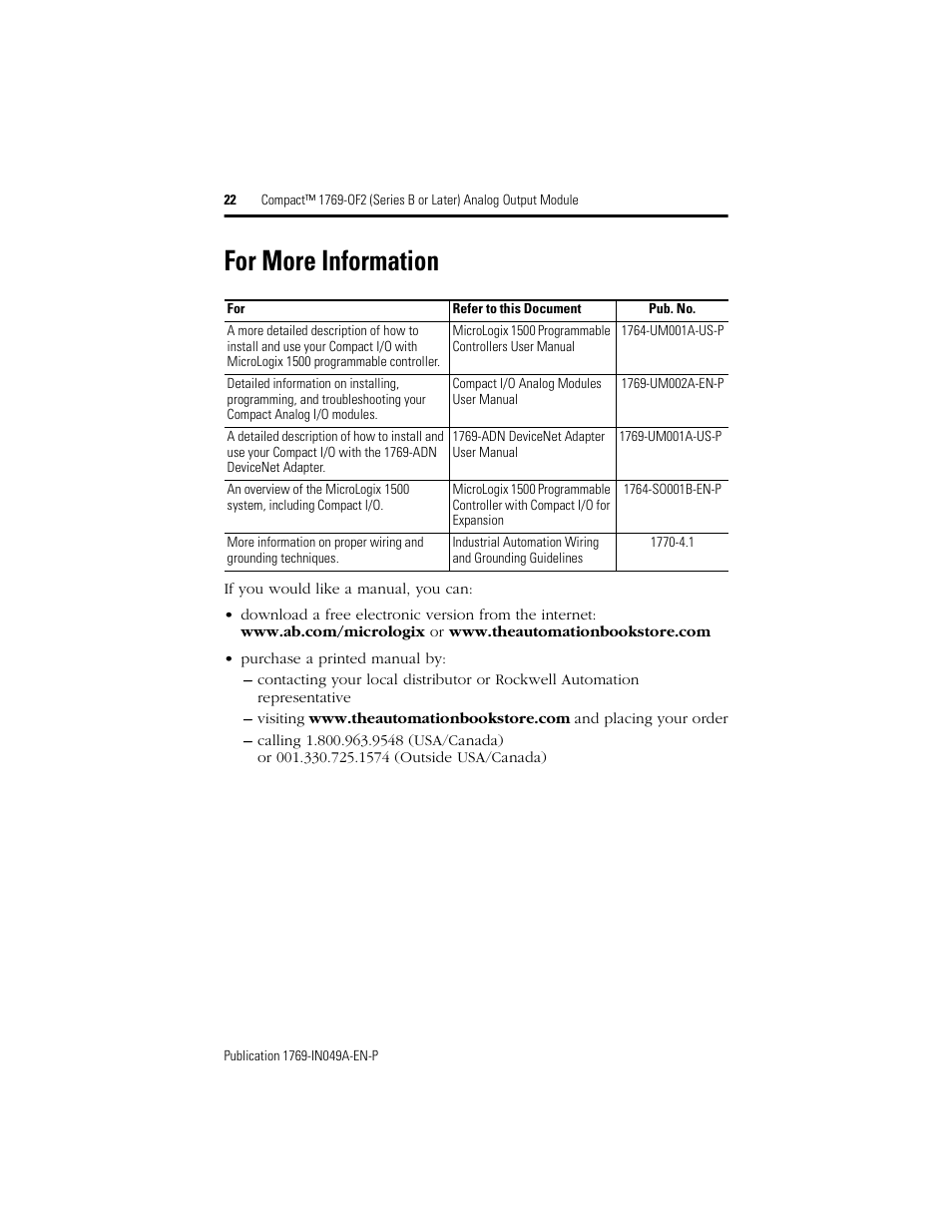 For more information | Rockwell Automation 1769-OF2 Compact (Series B or Later) Analog Output Module User Manual | Page 22 / 24