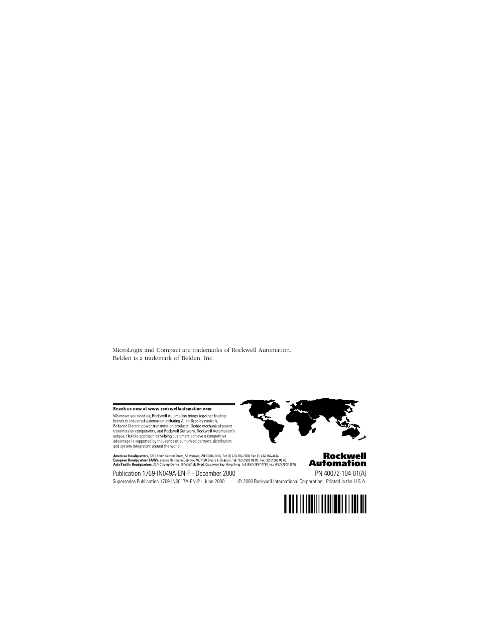 Back cover, H'5$!¶al | Rockwell Automation 1769-OF2 Compact (Series B or Later) Analog Output Module User Manual | Page 24 / 24