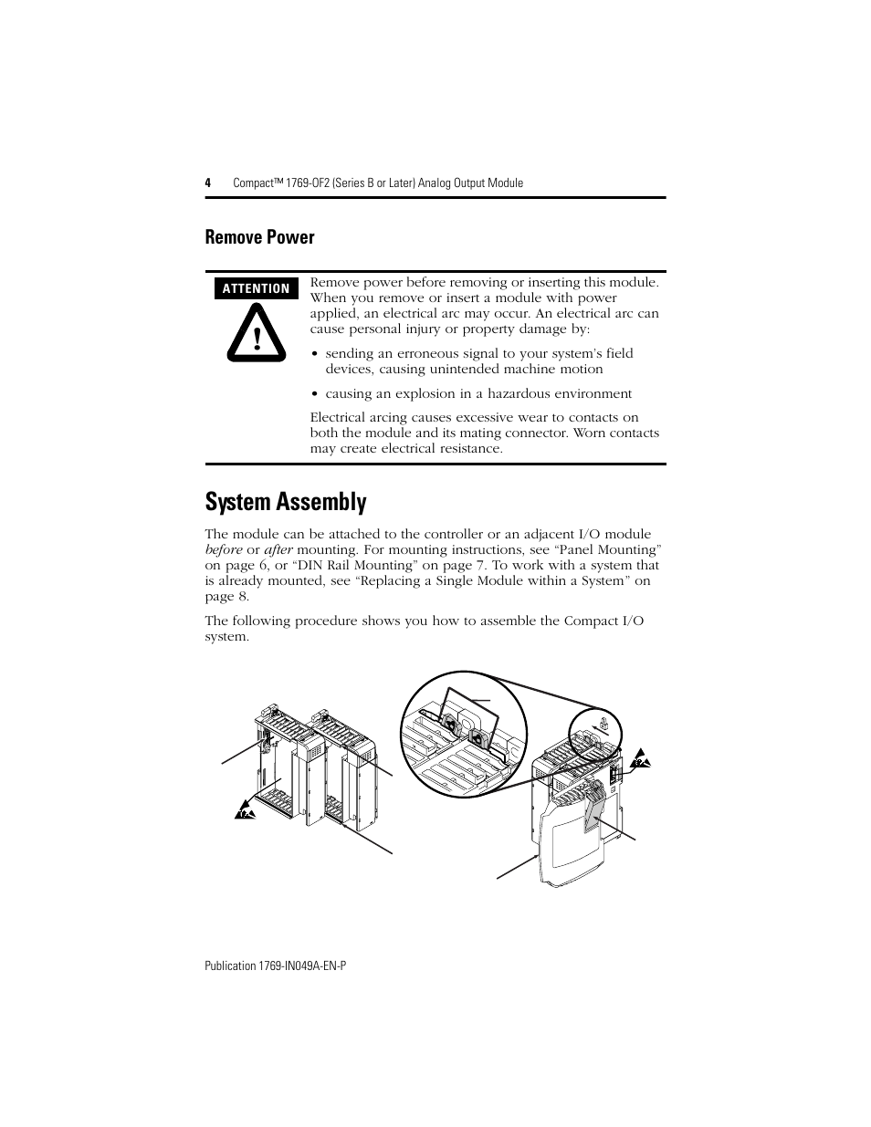 System assembly, Remove power | Rockwell Automation 1769-OF2 Compact (Series B or Later) Analog Output Module User Manual | Page 4 / 24