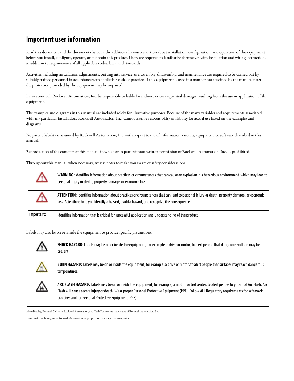 Important user information | Rockwell Automation Logix5000 Controllers Security Programming Manual User Manual | Page 2 / 63