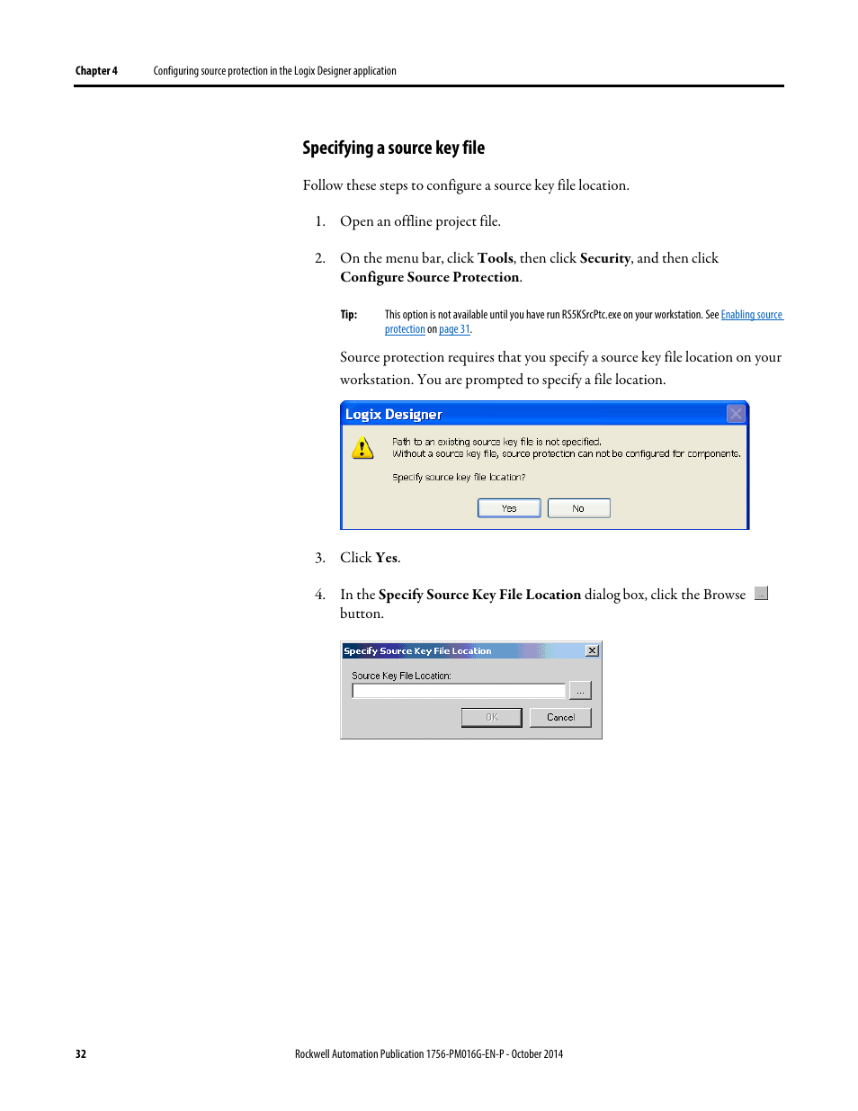 Specifying a source key file | Rockwell Automation Logix5000 Controllers Security Programming Manual User Manual | Page 32 / 63