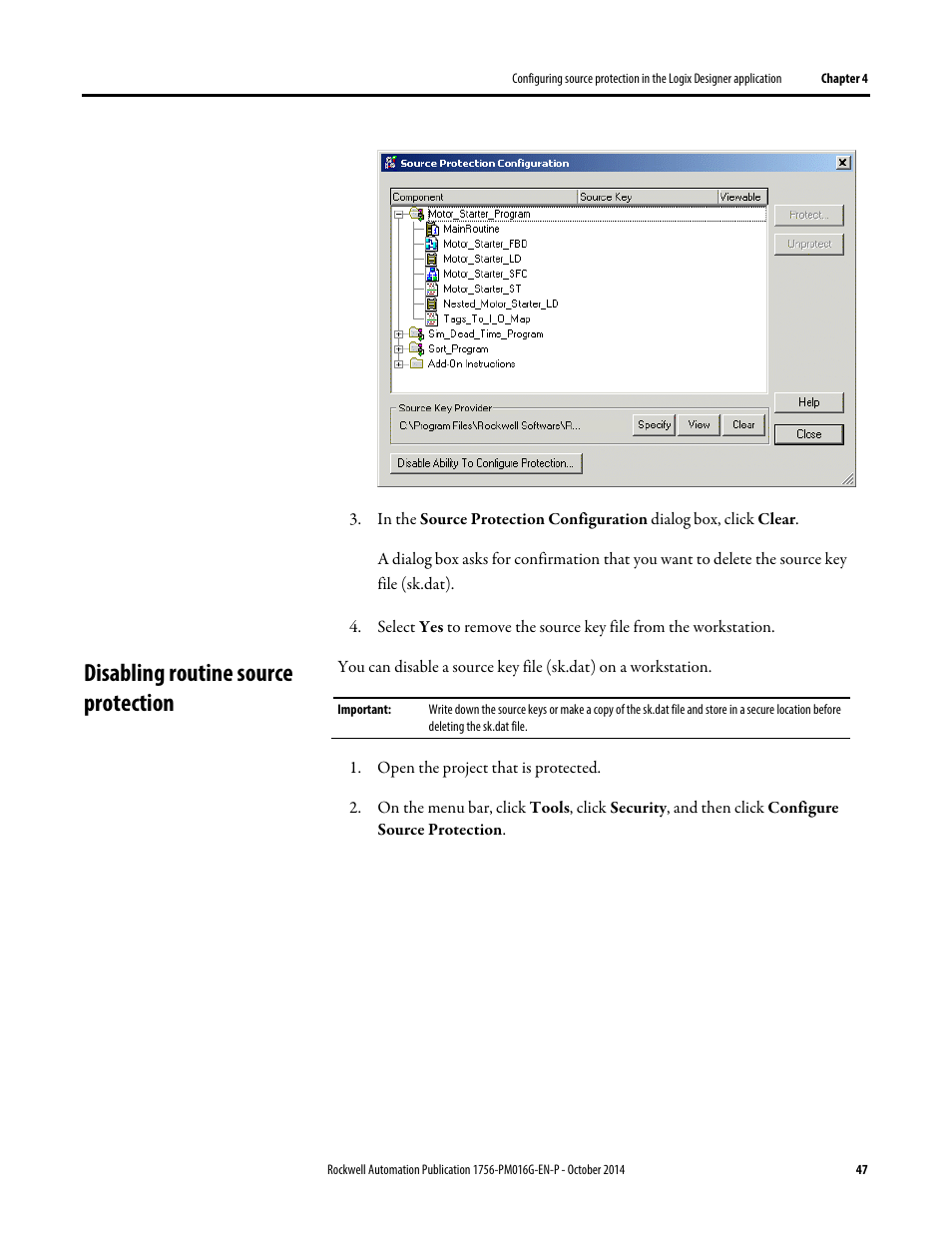 Disabling routine source protection | Rockwell Automation Logix5000 Controllers Security Programming Manual User Manual | Page 47 / 63