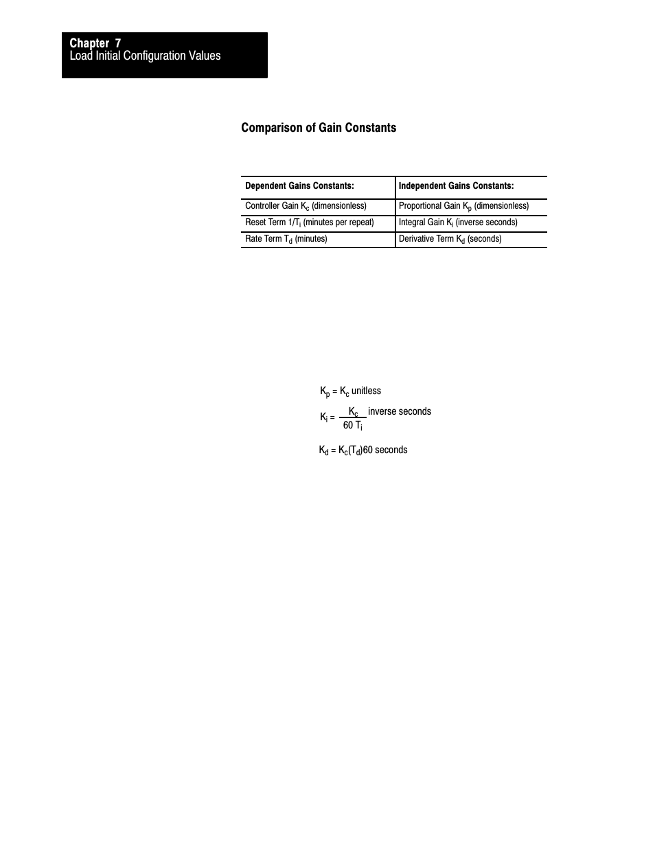 Load initial configuration values chapter 7, Comparison of gain constants | Rockwell Automation 1771-QDC, D17716.5.86(Passport) PLASTIC MOLDING MODULE User Manual | Page 111 / 289