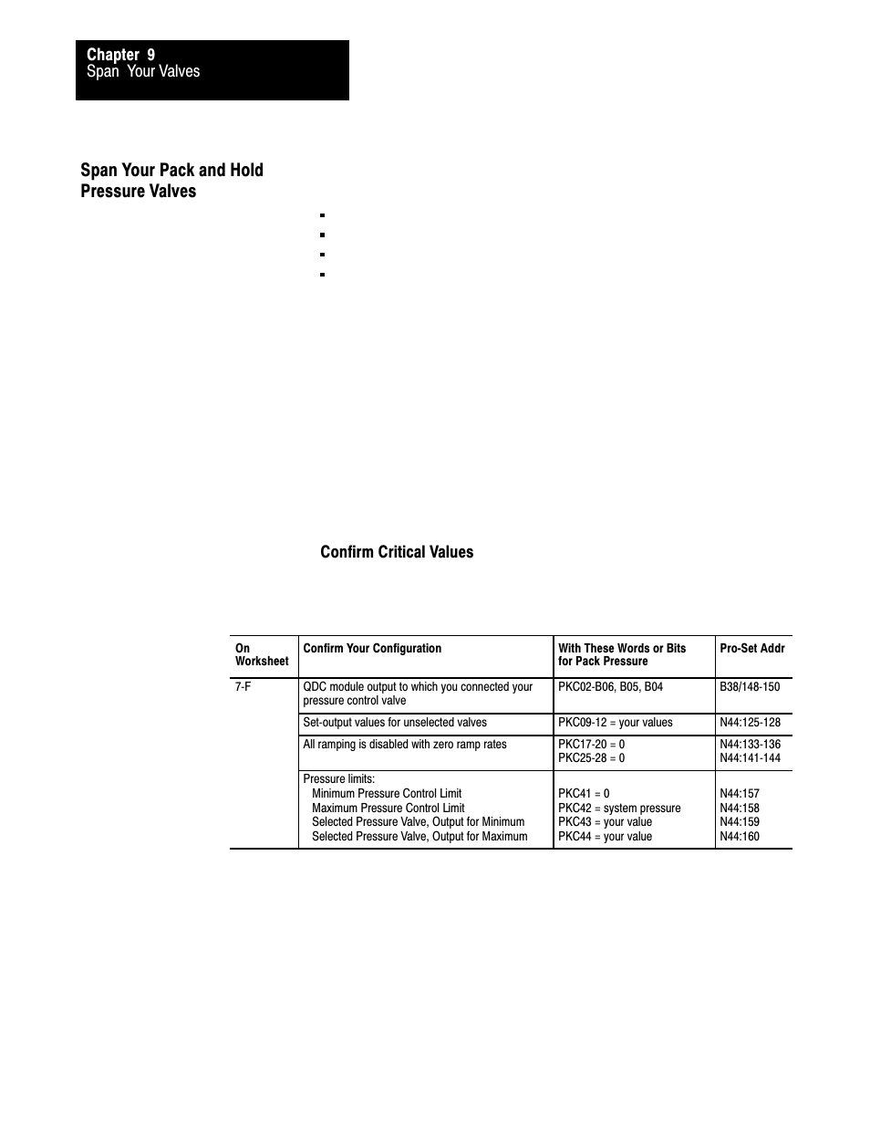 9ć30, Span your pack and hold pressure valves | Rockwell Automation 1771-QDC, D17716.5.86(Passport) PLASTIC MOLDING MODULE User Manual | Page 187 / 289