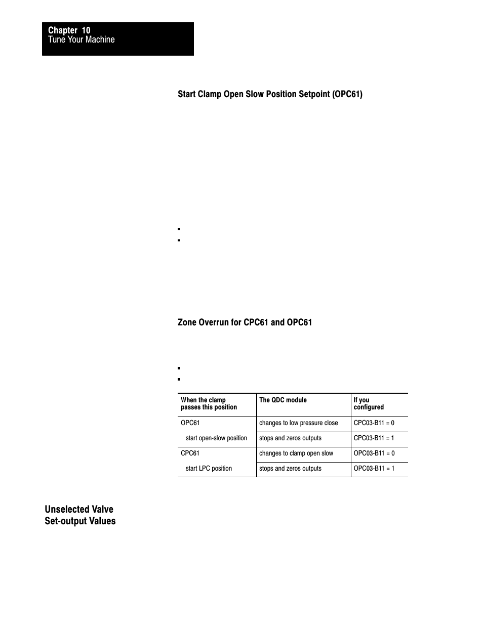 10ć28, Unselected valve setćoutput values | Rockwell Automation 1771-QDC, D17716.5.86(Passport) PLASTIC MOLDING MODULE User Manual | Page 236 / 289
