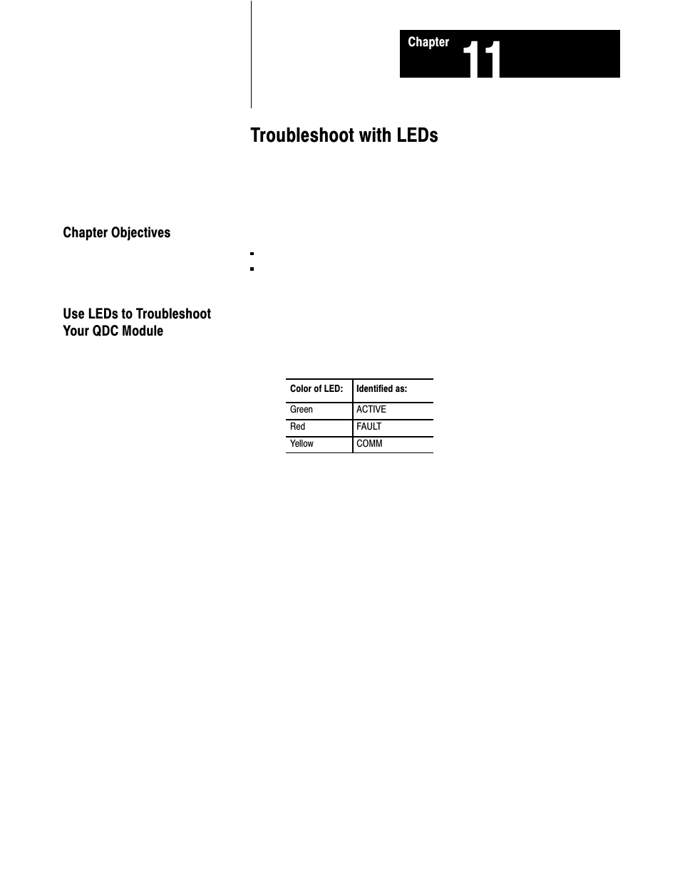 1771-6.5.86, 11 - troubleshoot with leds, 11ć1, Troubleshoot with leds | Rockwell Automation 1771-QDC, D17716.5.86(Passport) PLASTIC MOLDING MODULE User Manual | Page 243 / 289