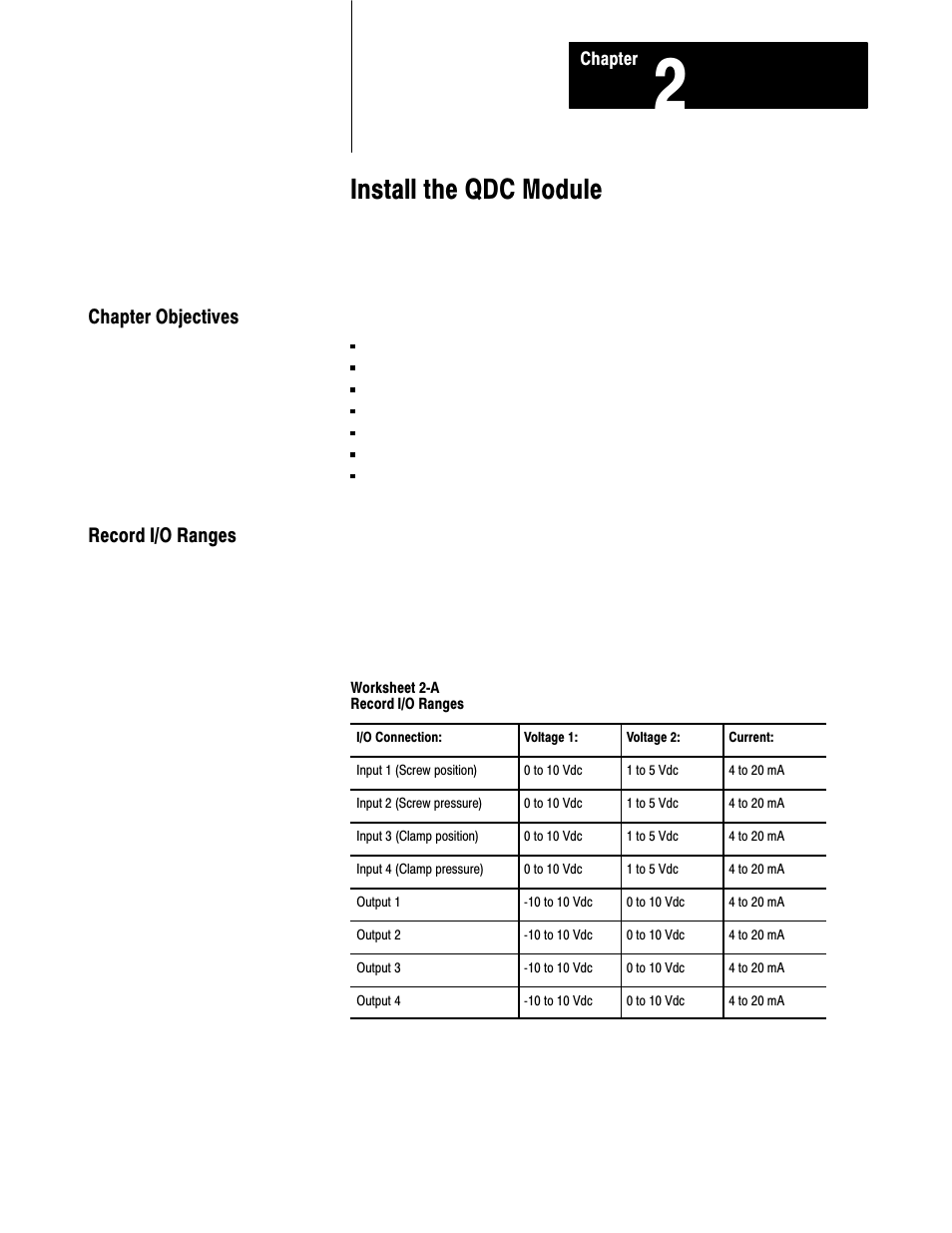 1771-6.5.86, 2 - install the qdc module, Install the qdc module, Chapter objectives record i/o ranges | Rockwell Automation 1771-QDC, D17716.5.86(Passport) PLASTIC MOLDING MODULE User Manual | Page 27 / 289