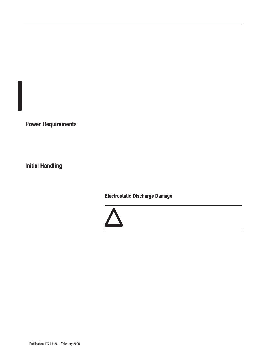 Power requirements, Initial handling, Electrostatic discharge damage | Rockwell Automation 1771-OMD AC(220V) Output Mod Installation Instructions User Manual | Page 2 / 12