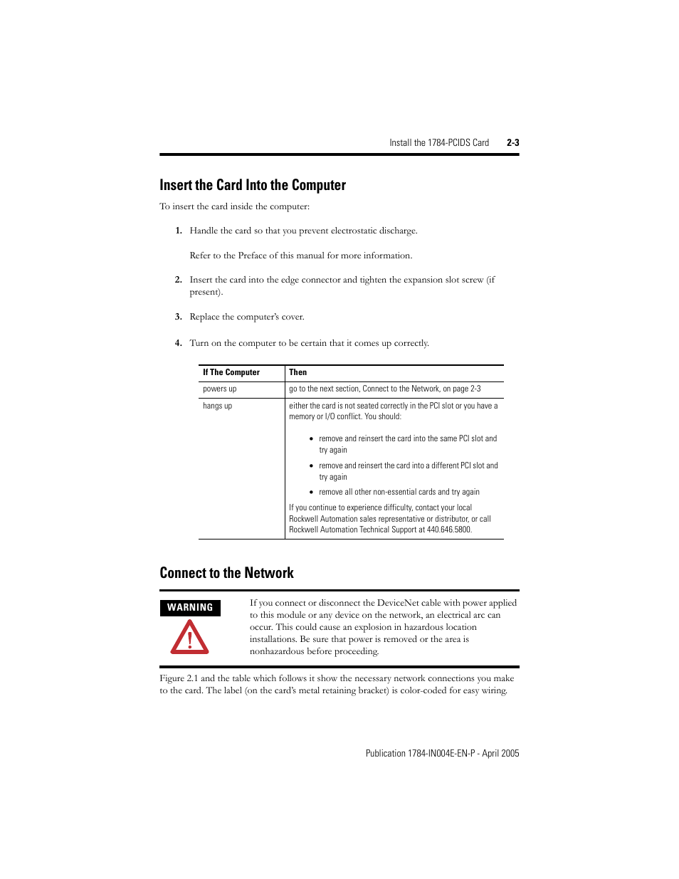 Insert the card into the computer, Connect to the network | Rockwell Automation 1784-PCIDS DeviceNet PCI Communication Interface Card User Manual | Page 17 / 68