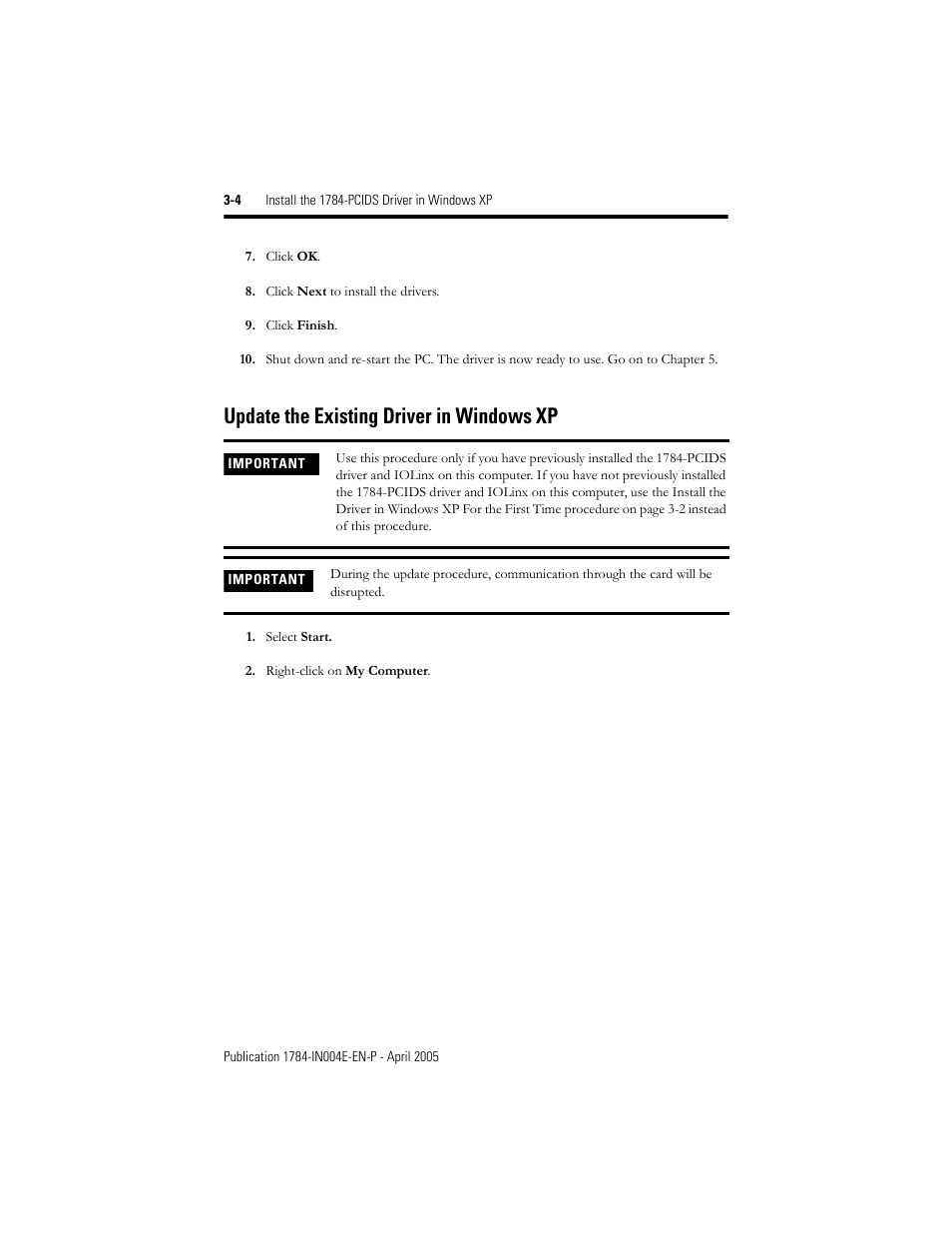 Update the existing driver in windows xp, Update the existing driver in windows xp -4 | Rockwell Automation 1784-PCIDS DeviceNet PCI Communication Interface Card User Manual | Page 22 / 68