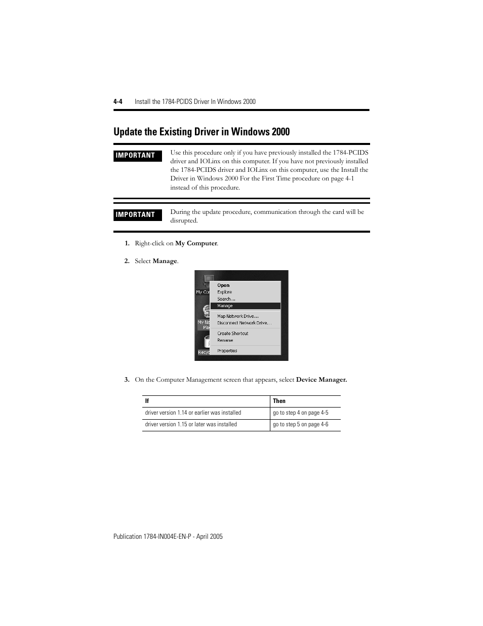 Update the existing driver in windows 2000, Update the existing driver in windows 2000 -4, Update the existing driver in windows 2000 proc | Rockwell Automation 1784-PCIDS DeviceNet PCI Communication Interface Card User Manual | Page 32 / 68