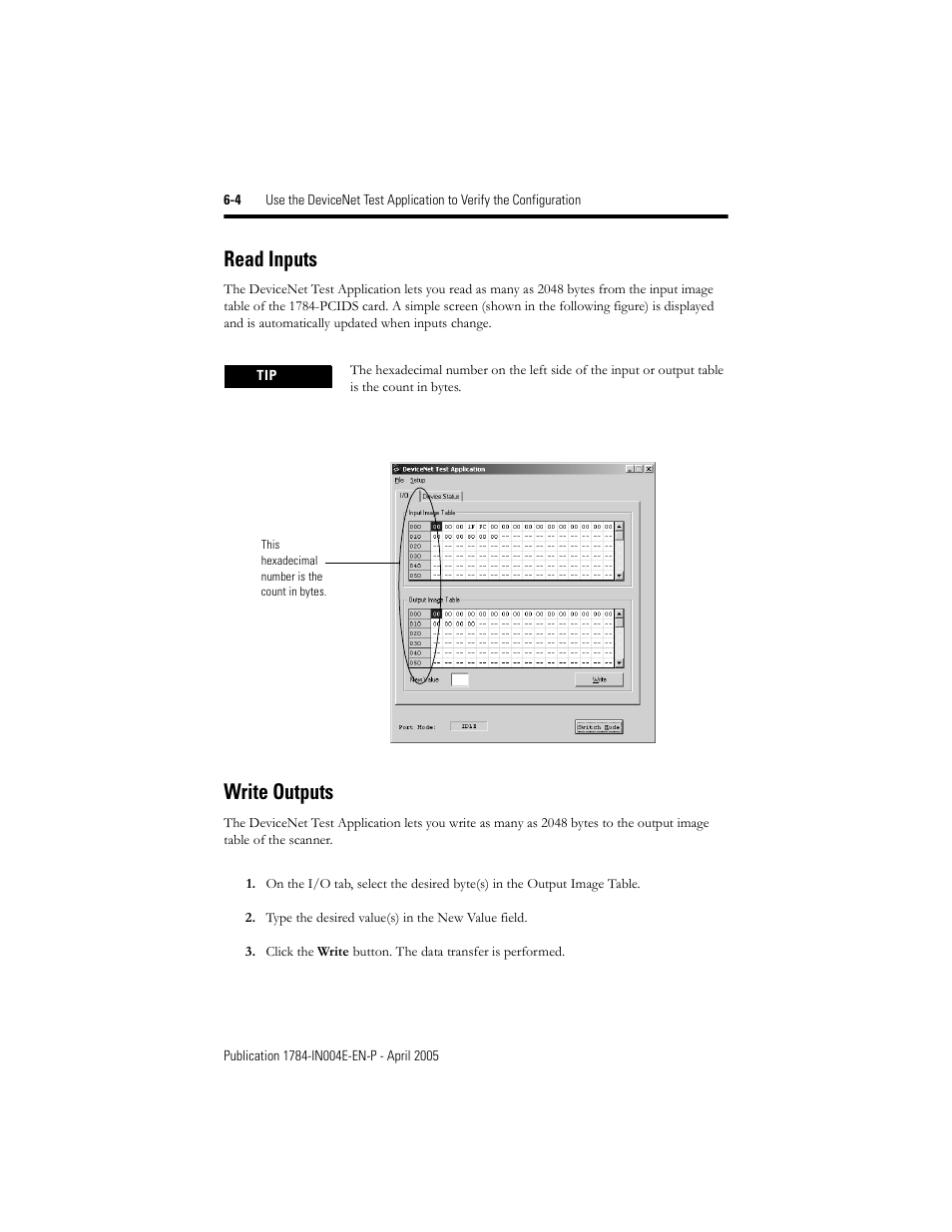 Read inputs, Write outputs, Read inputs -4 write outputs -4 | Rockwell Automation 1784-PCIDS DeviceNet PCI Communication Interface Card User Manual | Page 48 / 68