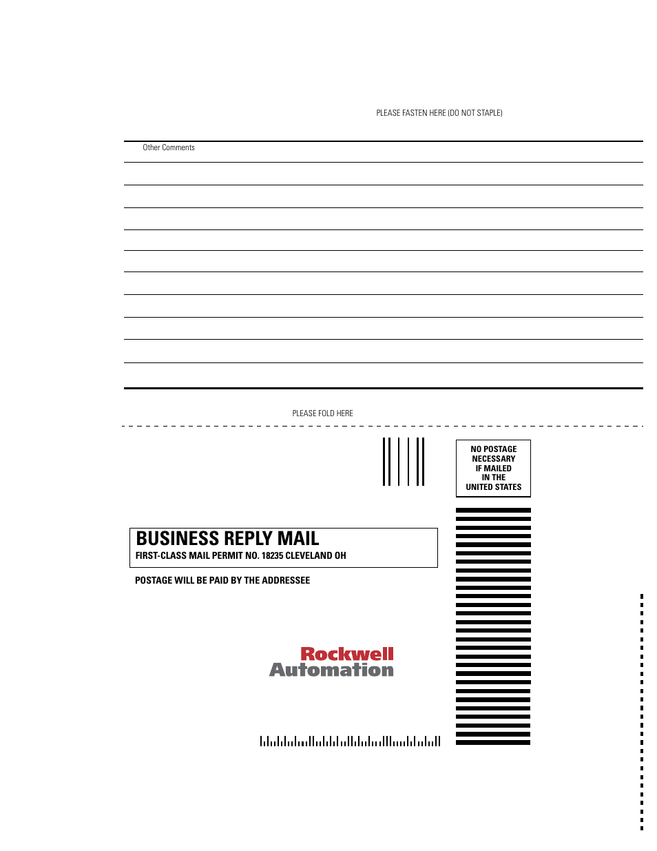 Business reply mail | Rockwell Automation 1784-PCIDS DeviceNet PCI Communication Interface Card User Manual | Page 66 / 68