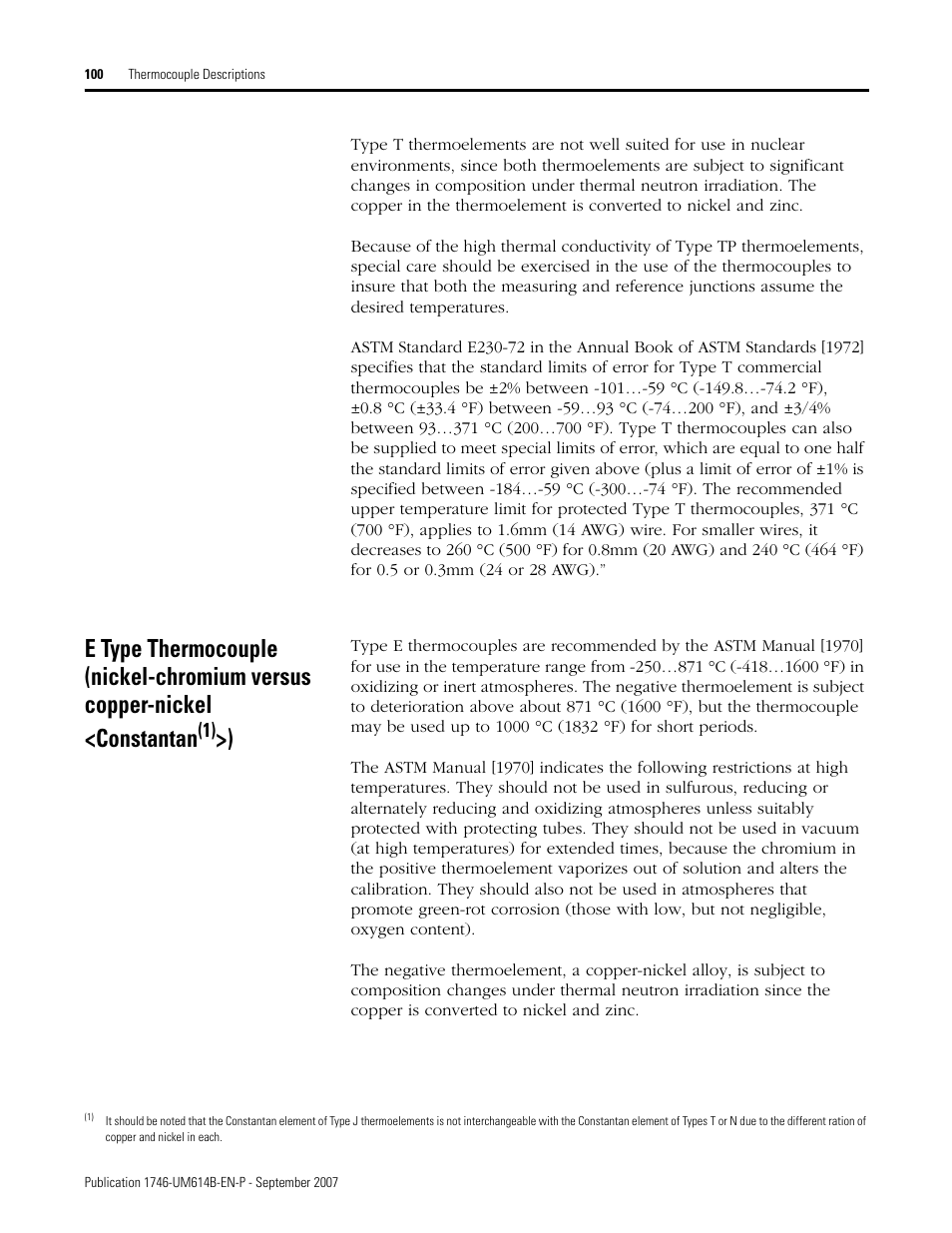 E type thermocouple (nickel-chromium versus | Rockwell Automation 1746-INT4 Thermocouple/MV Isolated/ User Manual User Manual | Page 100 / 116