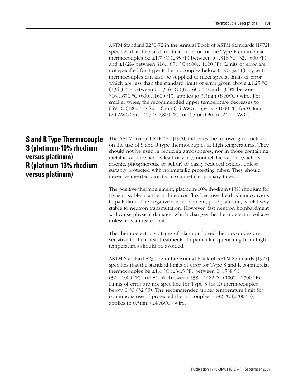 S and r type thermocouple s (platinum-10% rhodium | Rockwell Automation 1746-INT4 Thermocouple/MV Isolated/ User Manual User Manual | Page 101 / 116