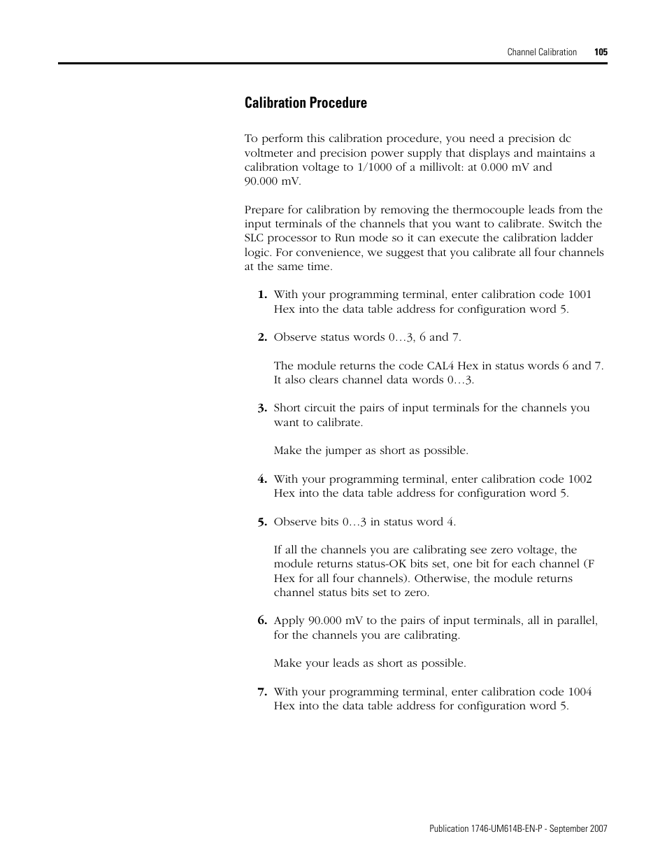 Calibration procedure | Rockwell Automation 1746-INT4 Thermocouple/MV Isolated/ User Manual User Manual | Page 105 / 116
