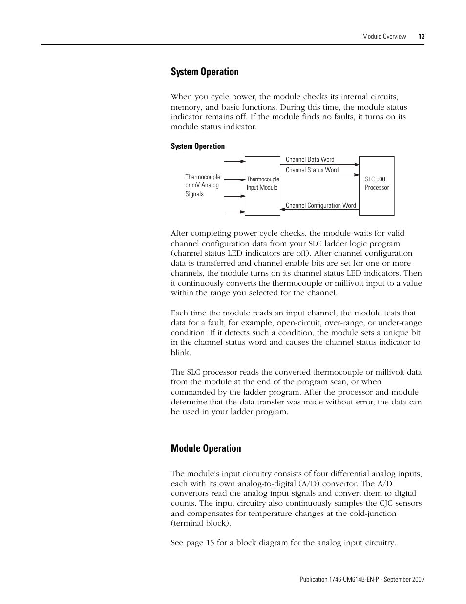 System operation, Module operation | Rockwell Automation 1746-INT4 Thermocouple/MV Isolated/ User Manual User Manual | Page 13 / 116