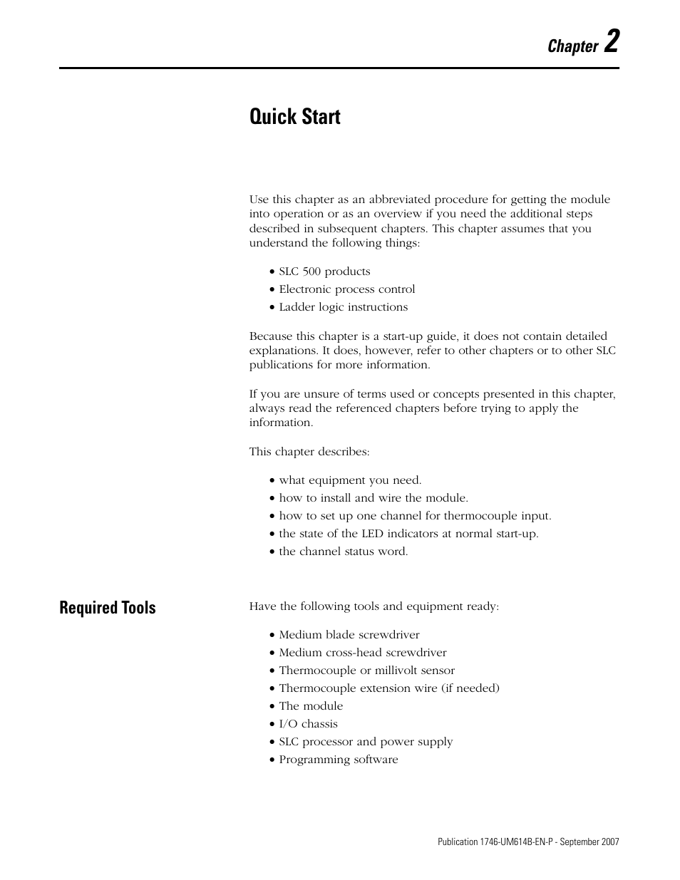 2 - quick start, Required tools, Chapter 2 | Quick start, Chapter | Rockwell Automation 1746-INT4 Thermocouple/MV Isolated/ User Manual User Manual | Page 17 / 116