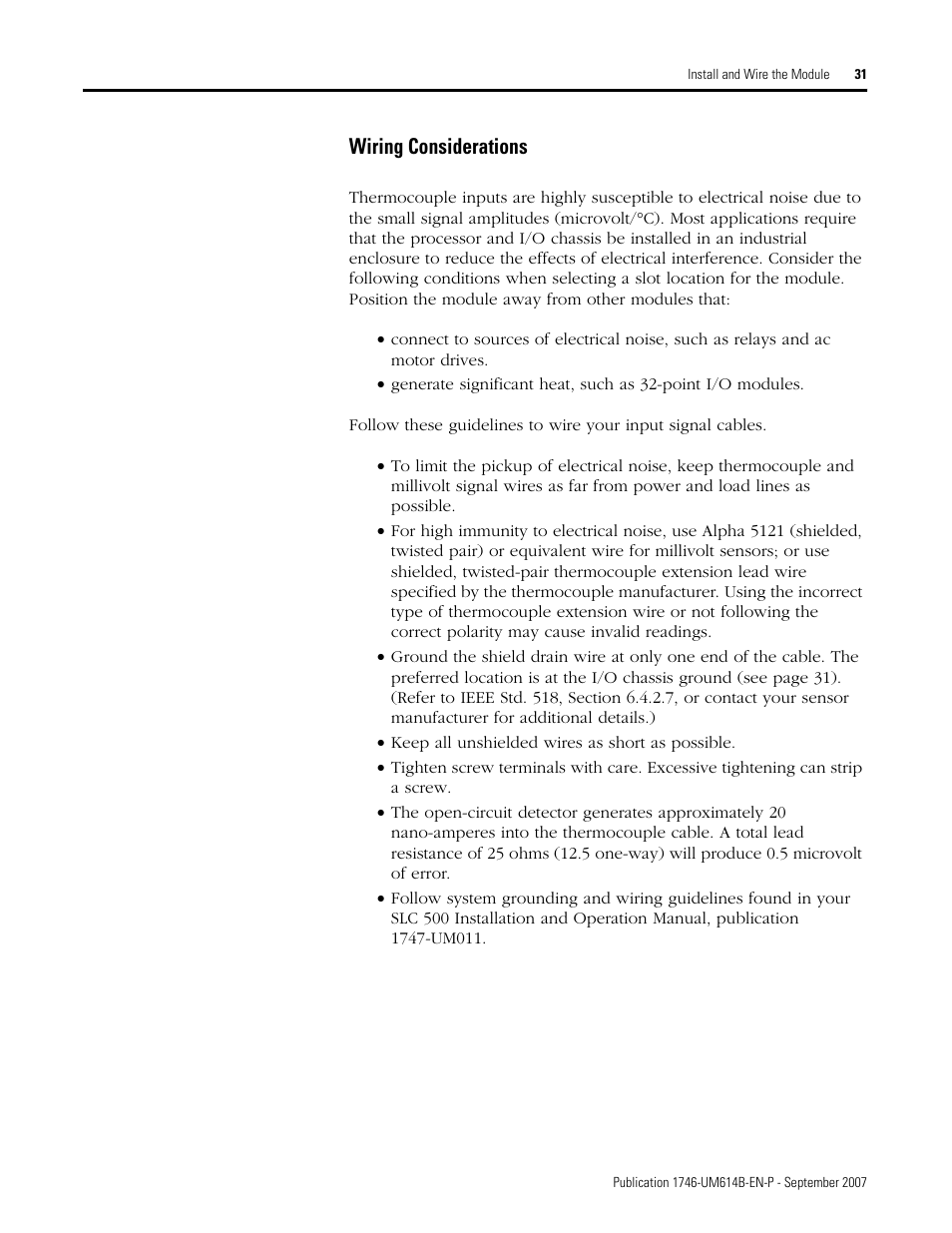 Wiring considerations | Rockwell Automation 1746-INT4 Thermocouple/MV Isolated/ User Manual User Manual | Page 31 / 116