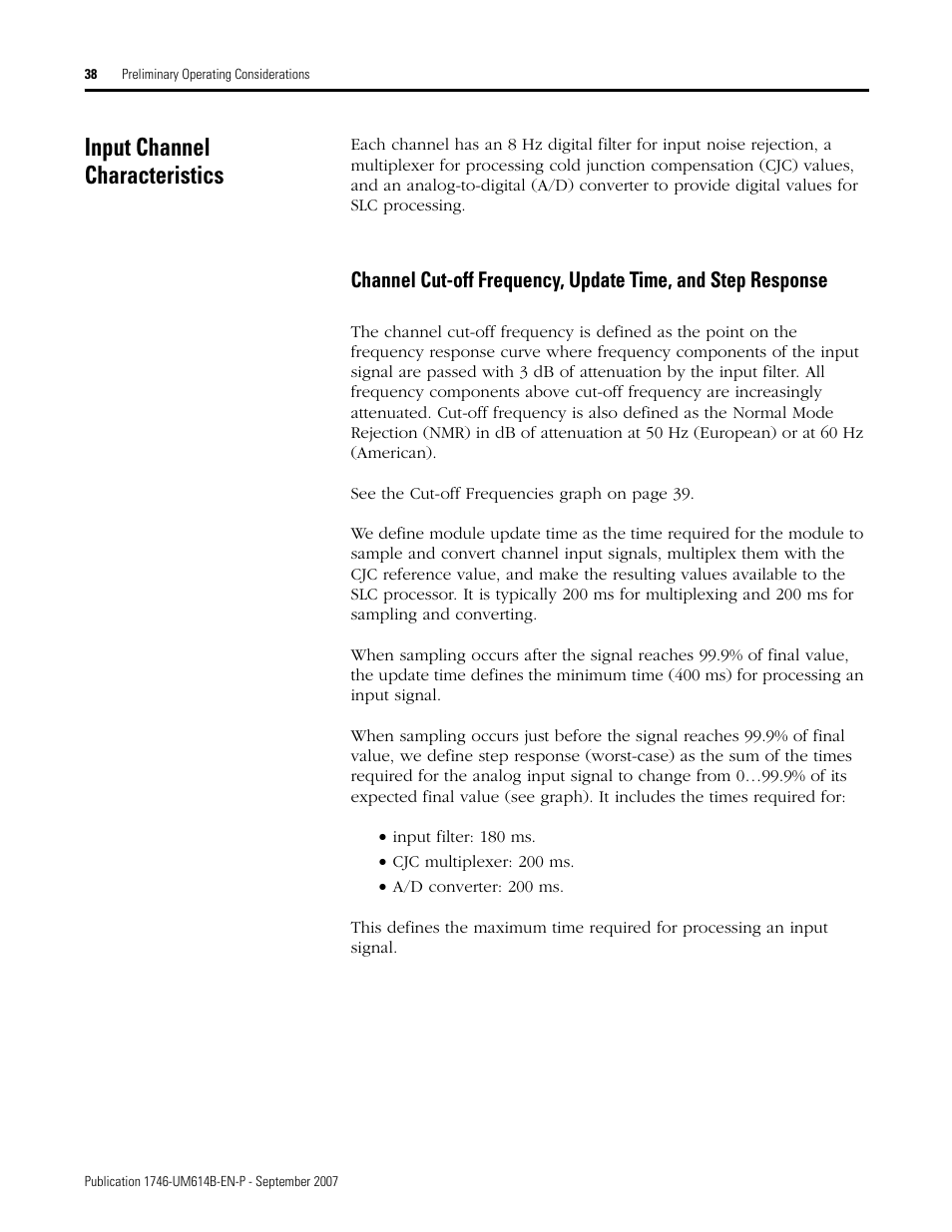 Input channel characteristics | Rockwell Automation 1746-INT4 Thermocouple/MV Isolated/ User Manual User Manual | Page 38 / 116