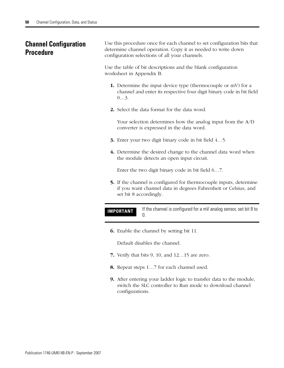 Channel configuration procedure | Rockwell Automation 1746-INT4 Thermocouple/MV Isolated/ User Manual User Manual | Page 50 / 116