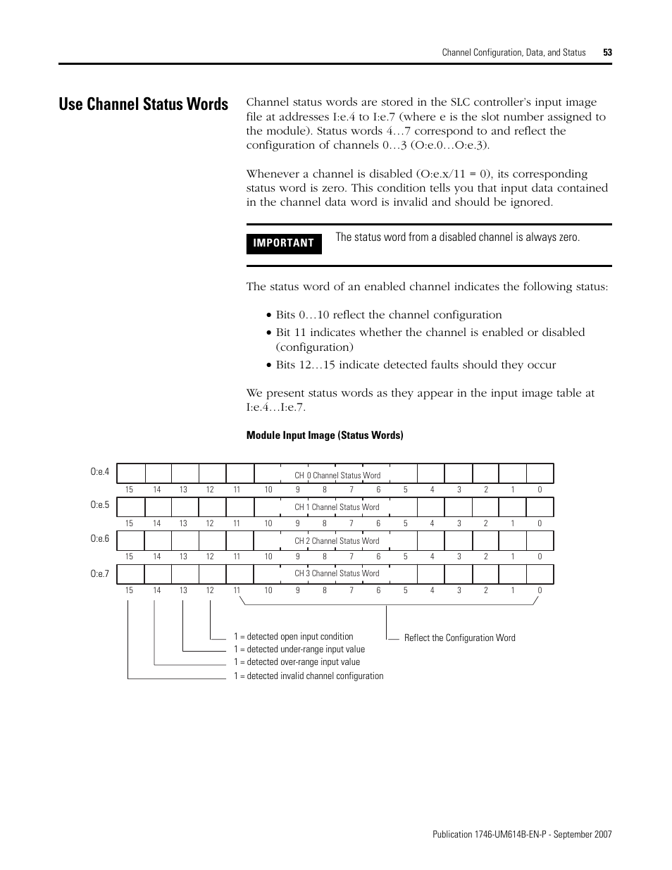 Use channel status words | Rockwell Automation 1746-INT4 Thermocouple/MV Isolated/ User Manual User Manual | Page 53 / 116