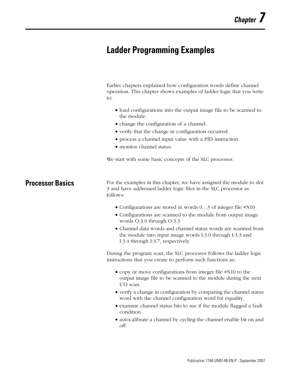 7 - ladder programming examples, Processor basics, Chapter 7 | Ladder programming examples, Chapter | Rockwell Automation 1746-INT4 Thermocouple/MV Isolated/ User Manual User Manual | Page 57 / 116