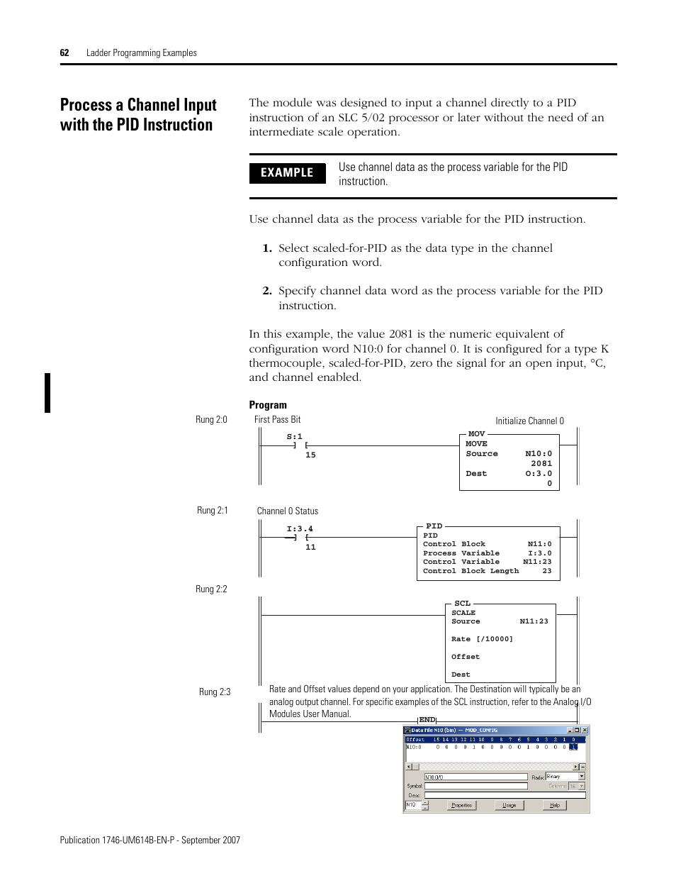 Process a channel input with the pid instruction | Rockwell Automation 1746-INT4 Thermocouple/MV Isolated/ User Manual User Manual | Page 62 / 116