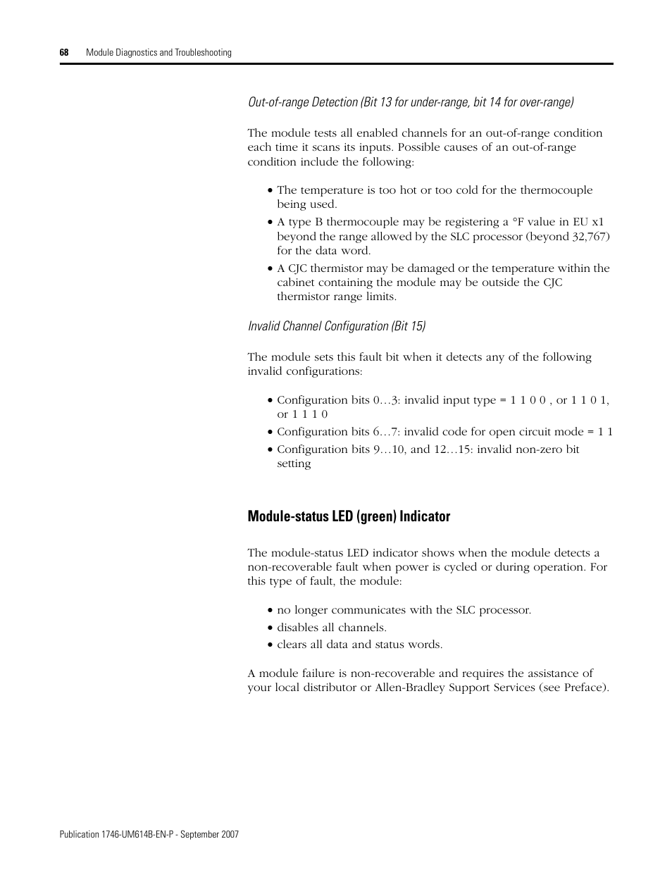 Module-status led (green) indicator | Rockwell Automation 1746-INT4 Thermocouple/MV Isolated/ User Manual User Manual | Page 68 / 116