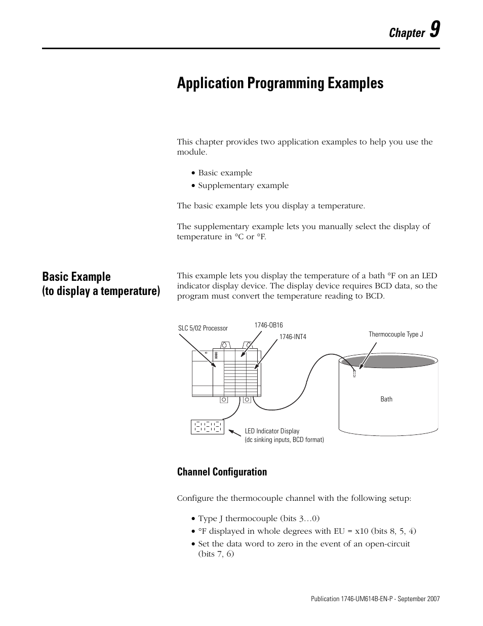 9 - application programming examples, Basic example (to display a temperature), Chapter 9 | Application programming examples, Chapter | Rockwell Automation 1746-INT4 Thermocouple/MV Isolated/ User Manual User Manual | Page 71 / 116