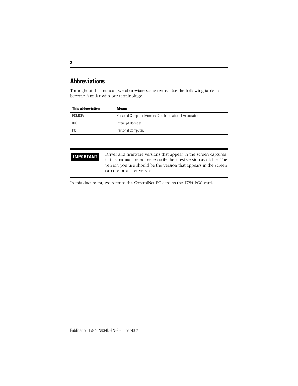 Abbreviations | Rockwell Automation 1784-PCC ControlNet Communication Card Installation Instructions User Manual | Page 12 / 104