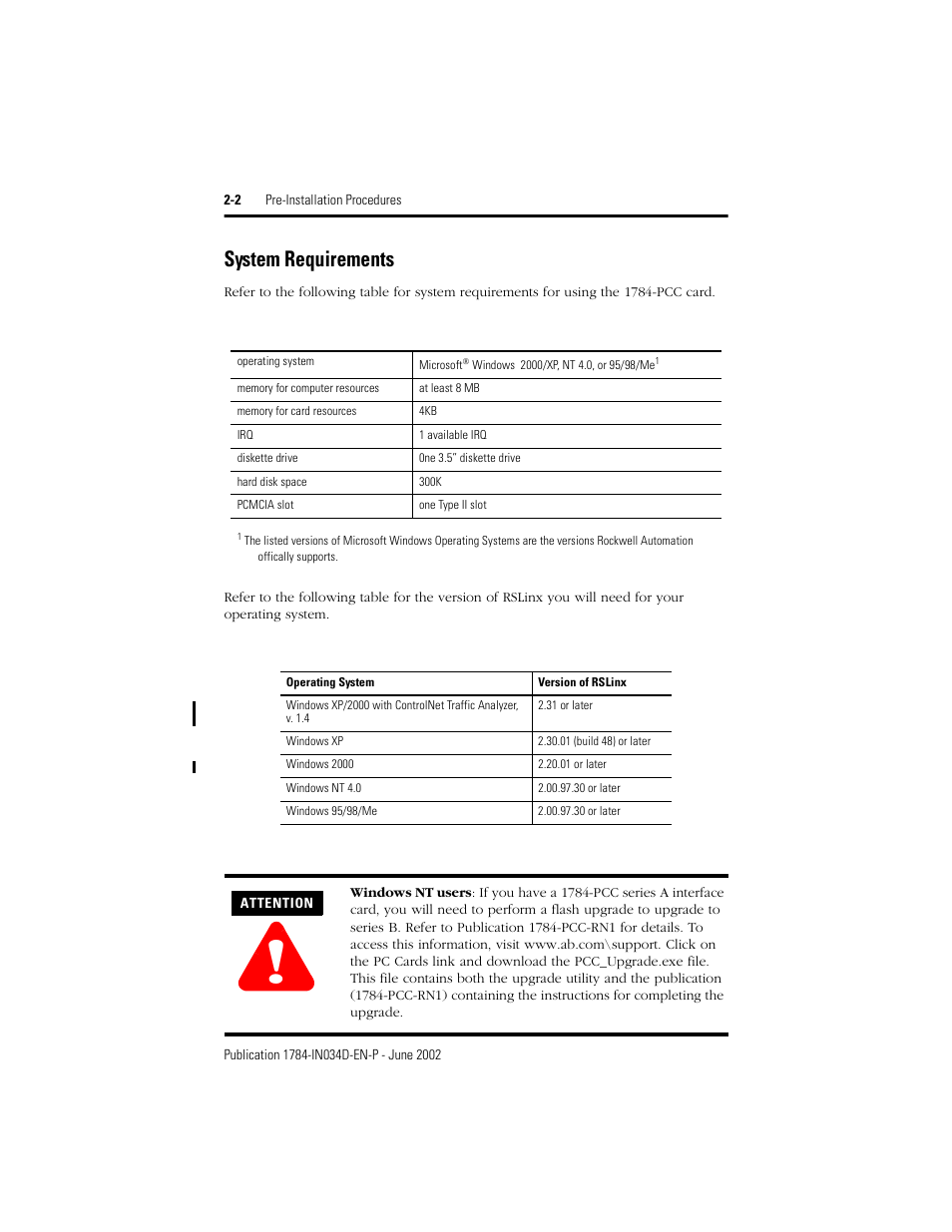 System requirements, System requirements -2 | Rockwell Automation 1784-PCC ControlNet Communication Card Installation Instructions User Manual | Page 18 / 104