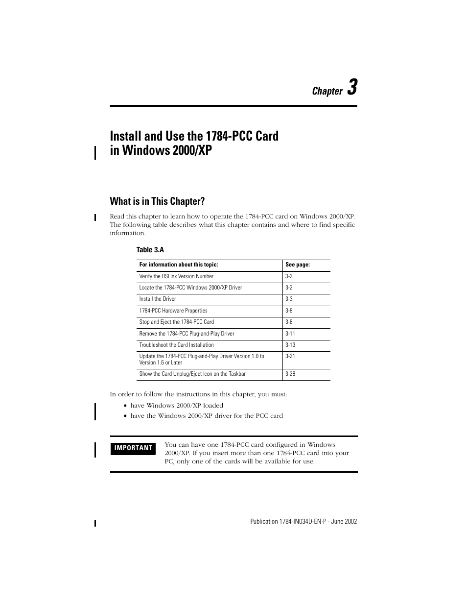What is in this chapter, Chapter 3, What is in this chapter? -1 | Chapter | Rockwell Automation 1784-PCC ControlNet Communication Card Installation Instructions User Manual | Page 21 / 104