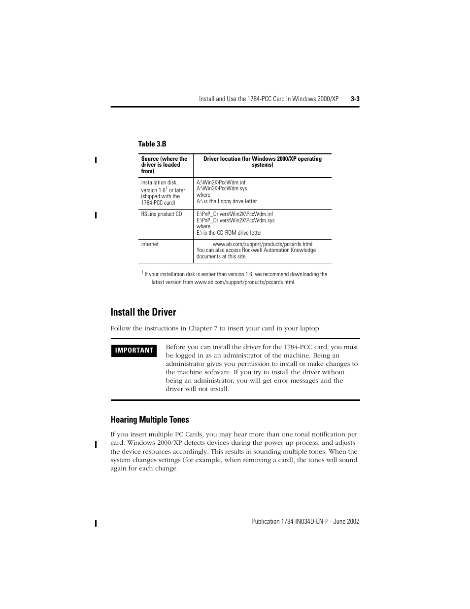 Install the driver, Install the driver -3, Hearing multiple tones -3 | Hearing multiple tones | Rockwell Automation 1784-PCC ControlNet Communication Card Installation Instructions User Manual | Page 23 / 104