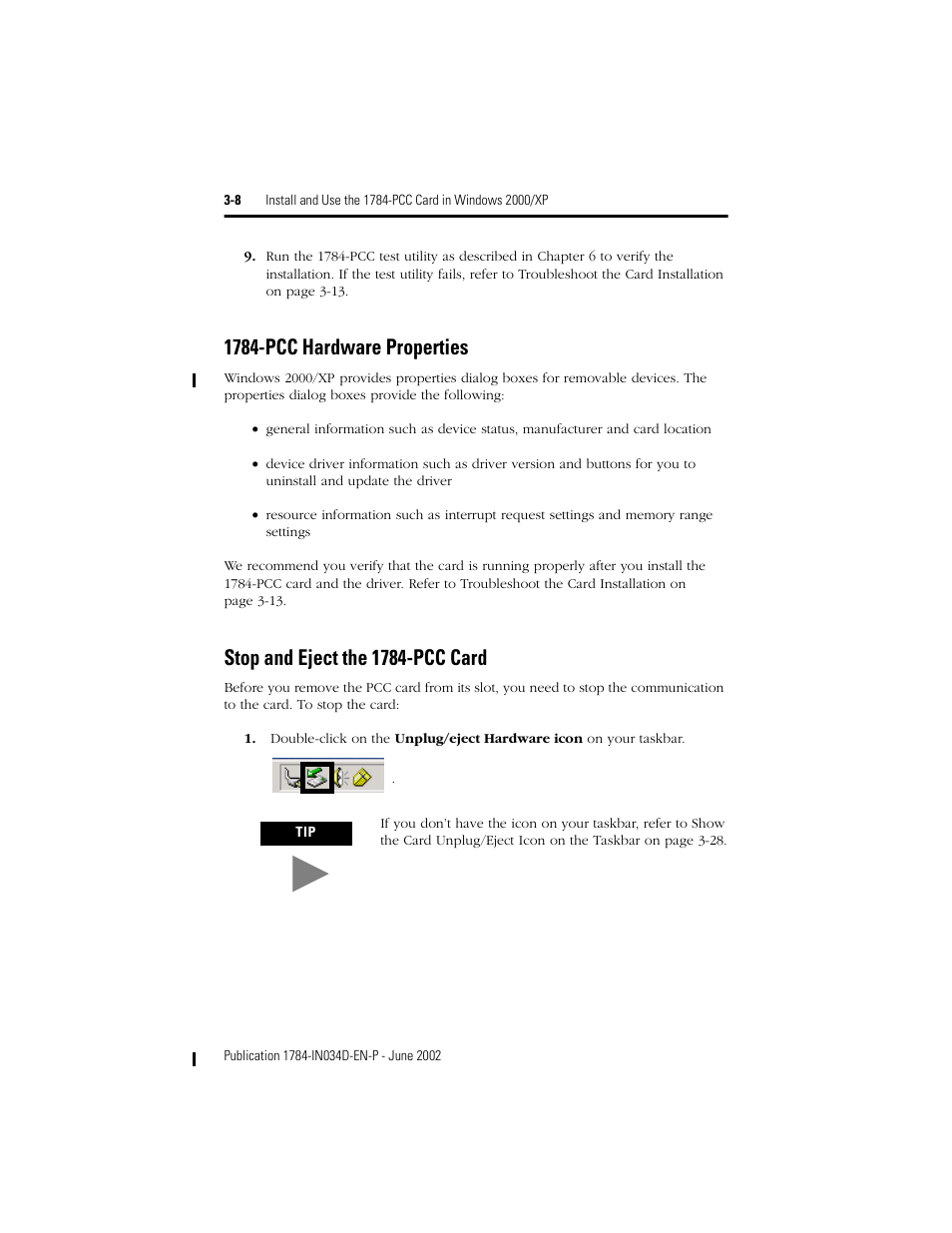 1784-pcc hardware properties, Stop and eject the 1784-pcc card | Rockwell Automation 1784-PCC ControlNet Communication Card Installation Instructions User Manual | Page 28 / 104