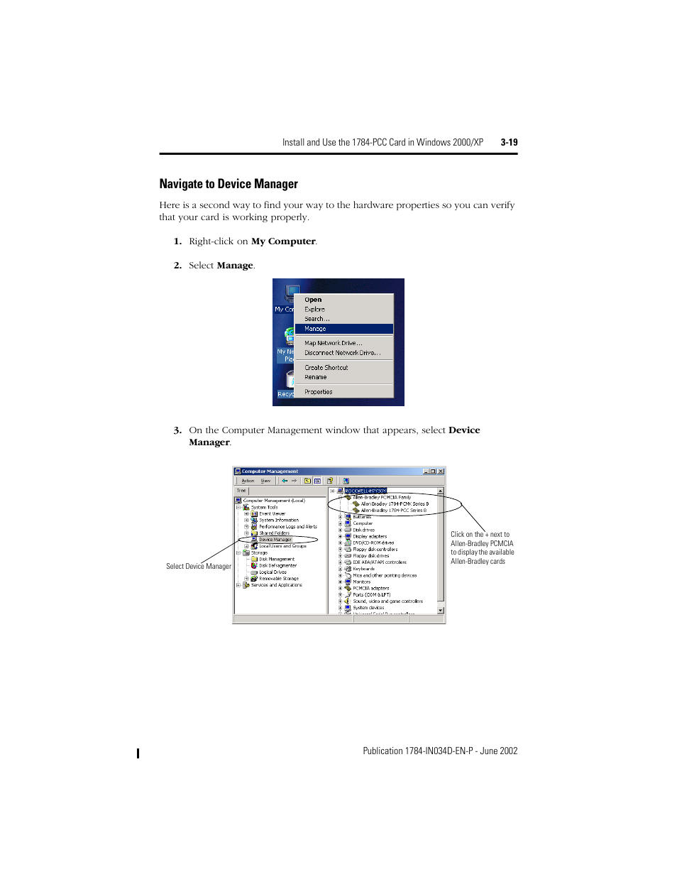 Navigate to device manager -19, Navigate to device manager | Rockwell Automation 1784-PCC ControlNet Communication Card Installation Instructions User Manual | Page 39 / 104