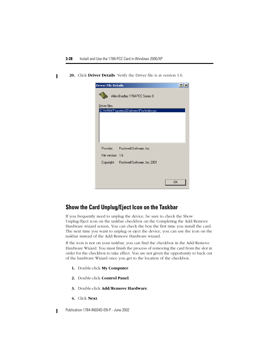 Show the card unplug/eject icon on the taskbar, Show the card unplug/eject icon on the taskbar -28, To show the card unplug/eject icon on the taskbar | Rockwell Automation 1784-PCC ControlNet Communication Card Installation Instructions User Manual | Page 48 / 104