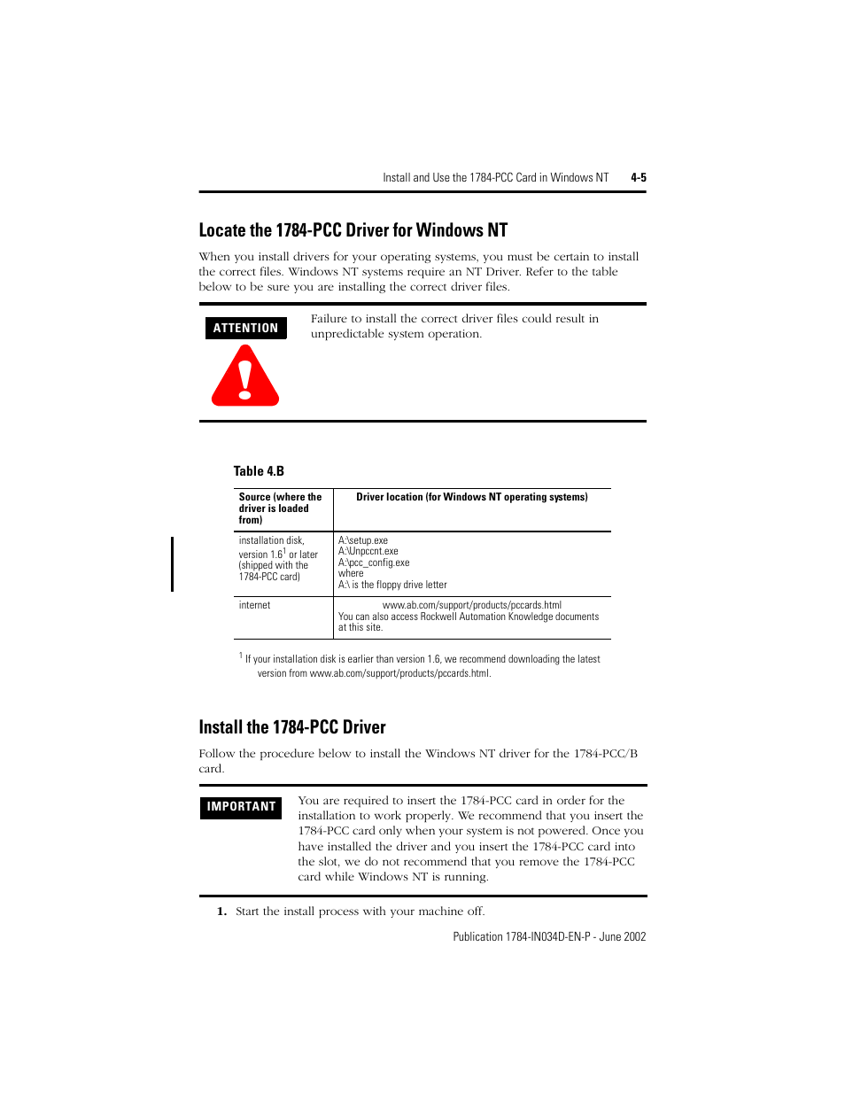 Locate the 1784-pcc driver for windows nt, Install the 1784-pcc driver | Rockwell Automation 1784-PCC ControlNet Communication Card Installation Instructions User Manual | Page 55 / 104