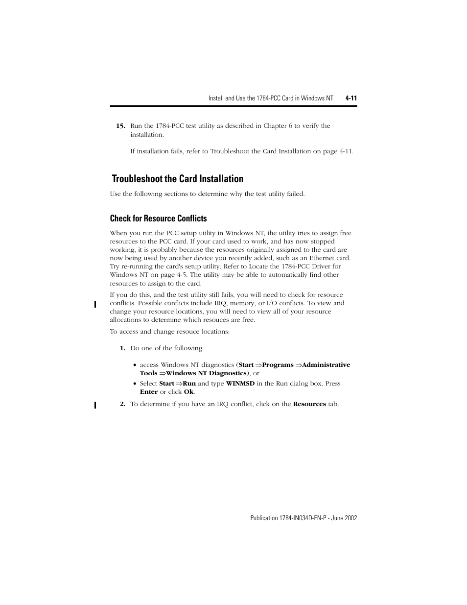 Troubleshoot the card installation, Troubleshoot the card installation -11, Check for resource conflicts -11 | Rockwell Automation 1784-PCC ControlNet Communication Card Installation Instructions User Manual | Page 61 / 104