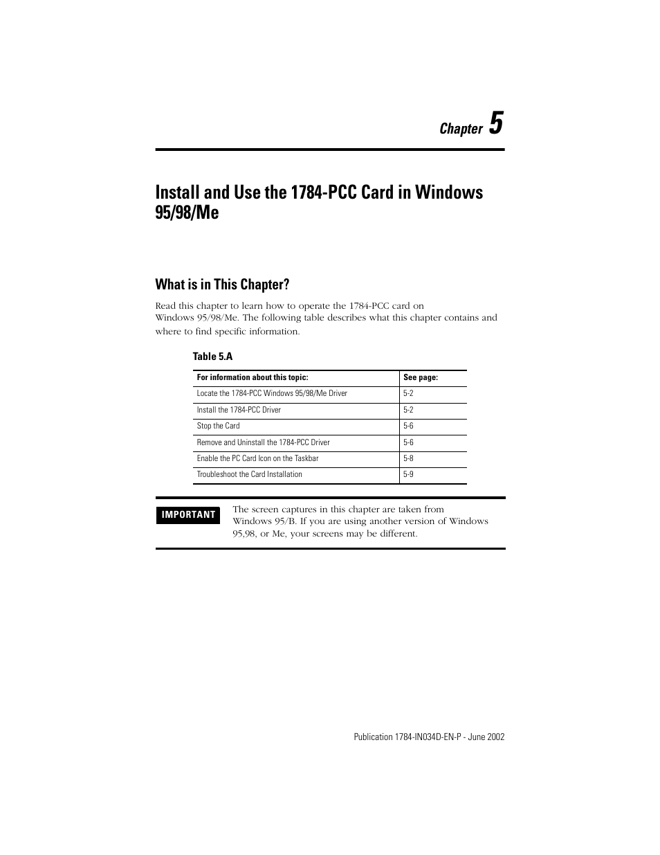 What is in this chapter, Chapter 5, What is in this chapter? -1 | Chapter | Rockwell Automation 1784-PCC ControlNet Communication Card Installation Instructions User Manual | Page 69 / 104