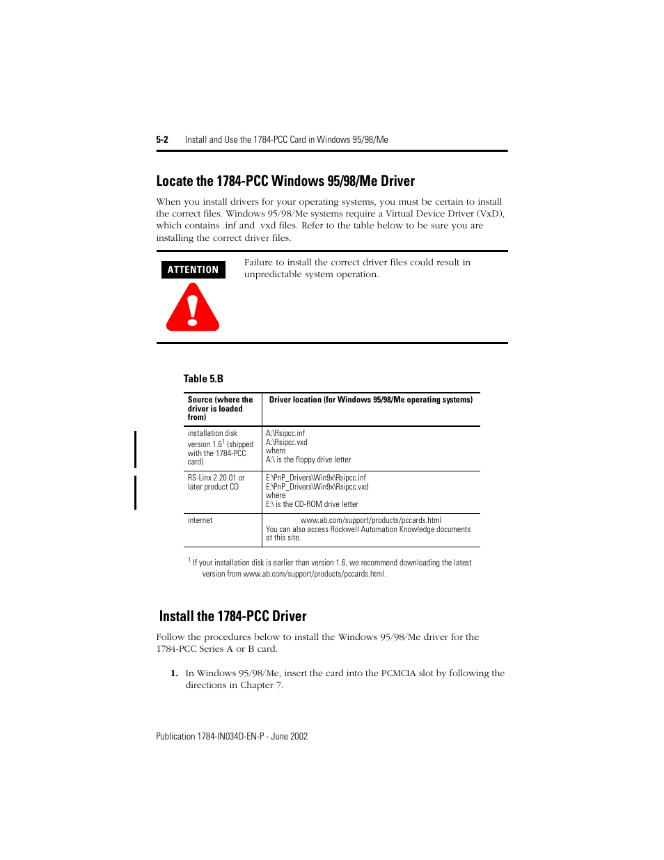 Locate the 1784-pcc windows 95/98/me driver, Install the 1784-pcc driver | Rockwell Automation 1784-PCC ControlNet Communication Card Installation Instructions User Manual | Page 70 / 104