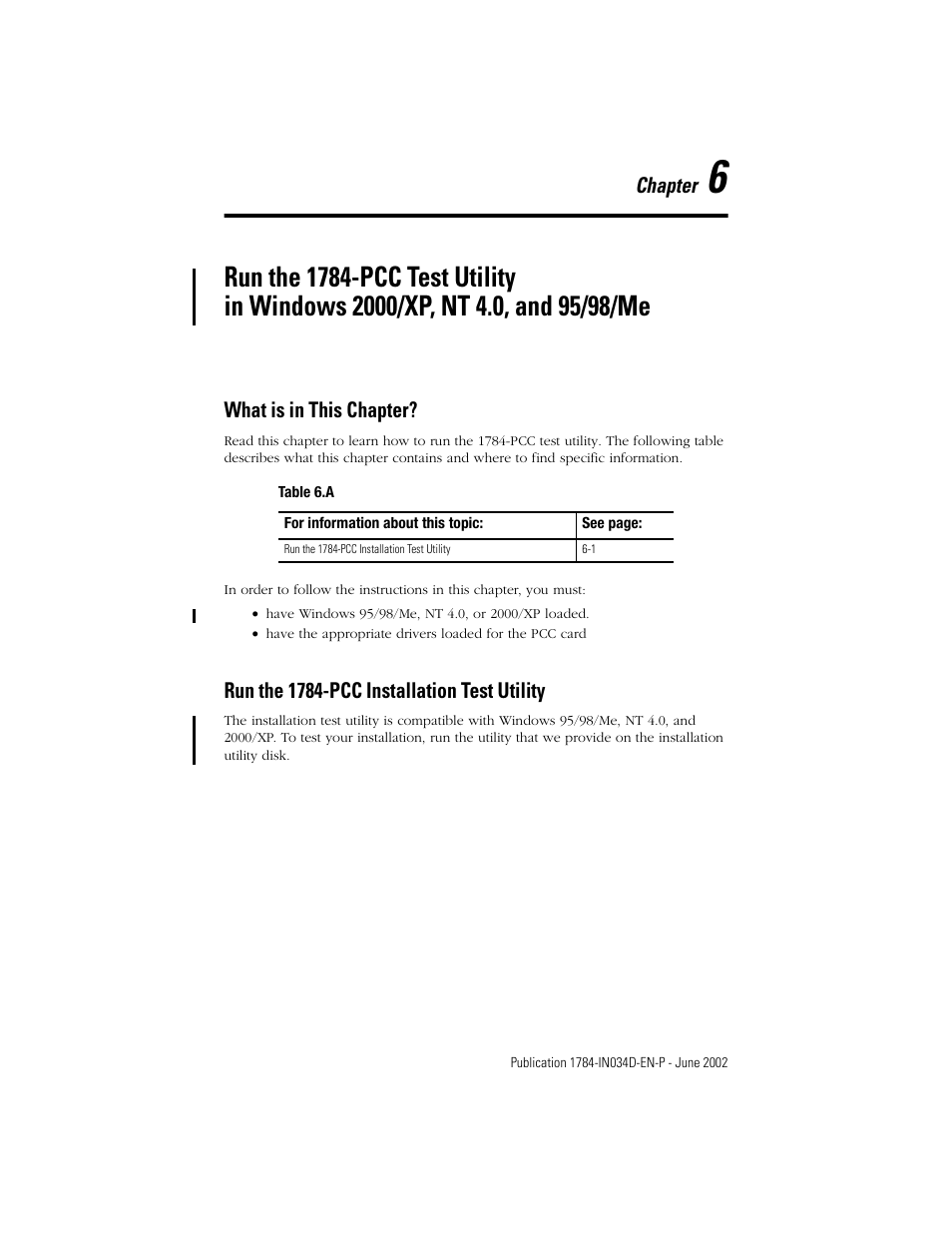 What is in this chapter, Run the 1784-pcc installation test utility, Chapter 6 | Rockwell Automation 1784-PCC ControlNet Communication Card Installation Instructions User Manual | Page 83 / 104