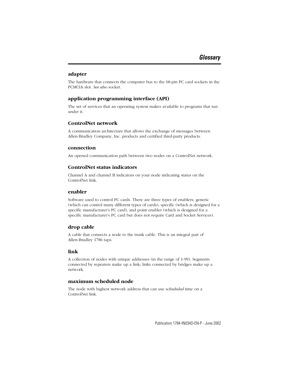 Glossary | Rockwell Automation 1784-PCC ControlNet Communication Card Installation Instructions User Manual | Page 97 / 104
